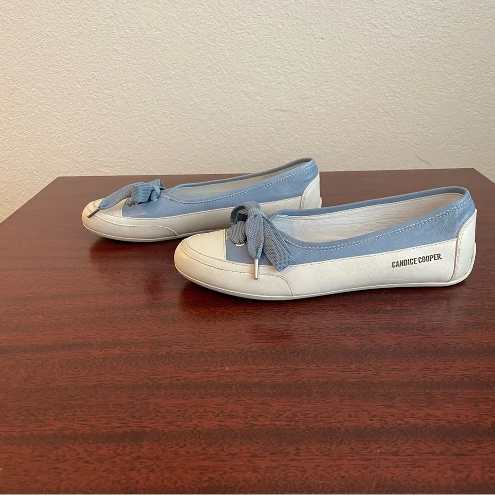 NWOT Candice Cooper Candy Bow Buffed Leather Ballet Flats in Light Blue 37.5 - Picture 12 of 13